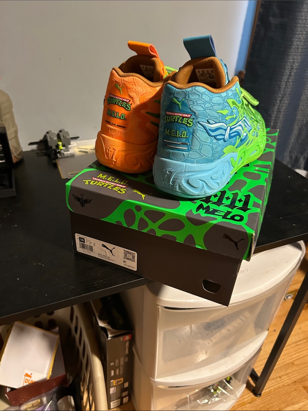 Puma Kids' Neon Green & Blue High-Top Sneakers with Orange Accents - Picture 2 of 4